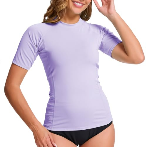 MEETWEE Women's Surf Rash Guard Sun Protection Swimsuit UV Protection Shirt UPF 50+ Short-Sleeve Swim Top Quick-Drying Swimming Sun Protection Shirt for Water Sports Purple