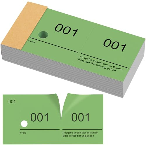 Nezyo Bloques de Números Dobles 1-100 Boletos de Rifa Bloques de Números 10 cm X 5 cm para Guardarropas, Sorteos, Eventos, Fiestas, Ferias y Catering(Verde)