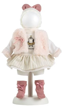 Llorens 1025905 dockkläder för 35 cm dockor, klädset pingvin med trendig kjol och gosig väst inkl. mössa och strumpor, dockoutfit, docktillbehör