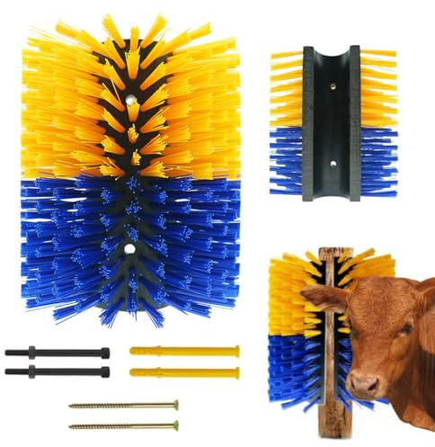 Kratzbürste Pferde für Vieh Kuhbürste Rinderkratzer Pferdebürste Mähnenbürste Wurzelbürste für Pferdepflege Massagebürste für Haustiere Kühe Schafe Schweine (Gelb Blau, 22 cm)