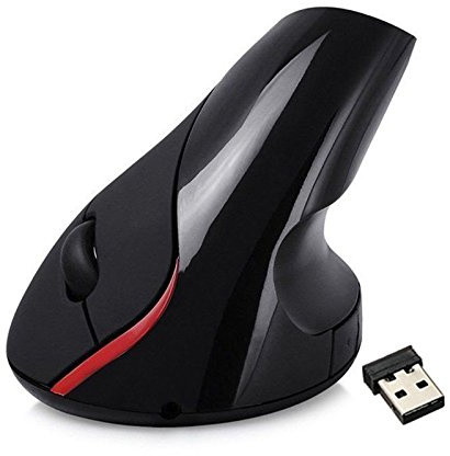 Cvoepobey 2.4 GHz Inalambrico Vertical Ergonomico Recargable 5D 2400DPI Raton para Juegos Negro