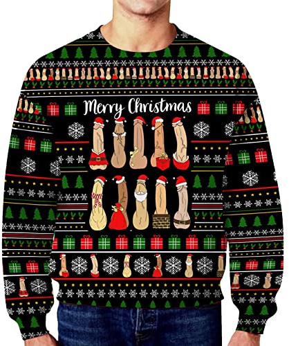 Jersey navideño para hombres, divertido Ugly Christmas Sweater 3D, suéter navideño feo con cuello redondo, suéter para hombres, suéter navideño familiar, suéteres divertidos, B3., L