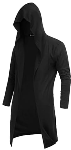 Generisch Veste à capuche pour homme - Manteau gothique médiéval long - Cardigan ouvert à l'avant - Pull à capuche léger avec poches - Uniforme Renaissance - Carnaval - Jupe de marche