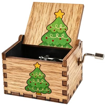 Carillon in legno con manovella in stile retrò, ornamento musicale Jingle Bells, regalo di Natale per appassionati, collezionisti, decorazioni per la casa, scrivania da ufficio, libreria, festività