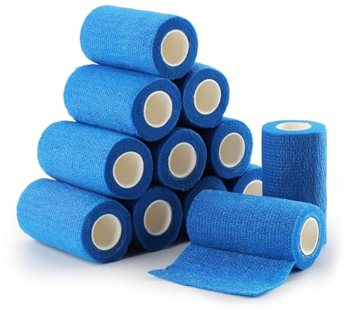 Wozzies 12 Rotoli Benda Elastica Autoadesiva, 10cm x 4,5m Bende Elastiche per Bendaggi, Bendaggio Coesivo Traspirante per Polsi, Dita, Primo Soccorso, Caviglie per Cavalli e Animali Domestici