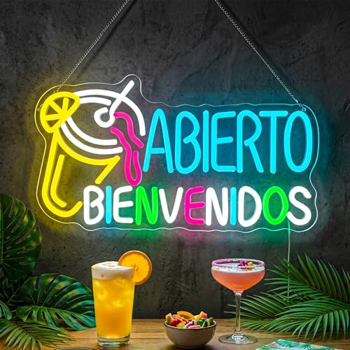 GGAQQ ABIERTO BIENVENIDOS Cartel de neón para ventana, ABRIR BIENVENIDO Cartel de neón, letrero LED de luces de neón colgante para tienda de té con leche y tienda de bebidas