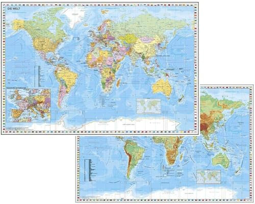 Weltkarte mit Ausschnitt Zentraleuropa Weltkarte physisch Duo Schreibunterlage NEUE AUFLAGE