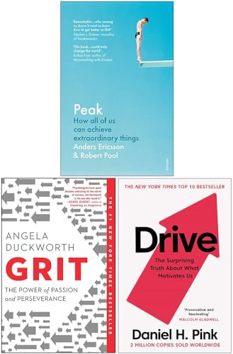 Peak How all of us can achieve extraordinary things, Grit: Why passion and resilience are the secrets to success, Drive The Surprising Truth About What Motivates Us 3 Books Collection Set