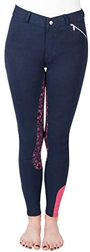 PFIFF 102604 Reithose „Zahra“ Kinder Grip Vollbesatz, blau-pink 92