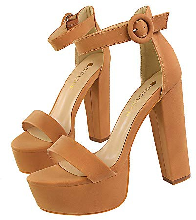 Kvinnor Skor Högklackad Dam Klassisk Öppen Toe Sandaler Högklackat Högarbetande Party Elegant Mode Skor Häl Storlek 13 cm Plattform, Kamel, 42 EU