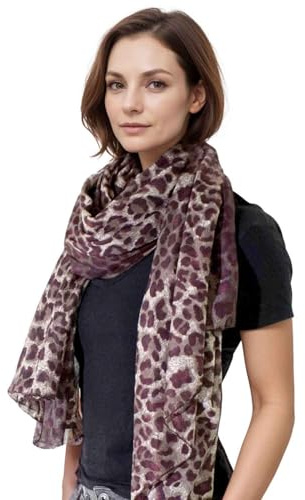 Basic Sense Luxurious Two Tone Leopard Print Reversible Long Scarf Wrap Shawl, Burgundy