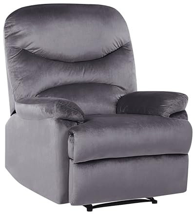 Beliani Fauteuil de Relaxation Position Réglable Manuellement en Velours Gris avec Repose-Pied et Dossier Inclinables Design Moderne et Ultra Élégant