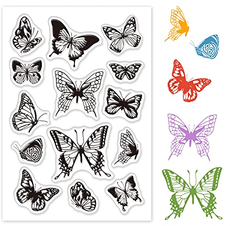 GLOBLELAND schöner Schmetterlingsmuster Transparenter Silikonstempel für Kartendekoration und DIY Sammelalbum