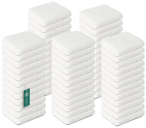 TOALLA 100% Cotton Washcloths 60 Pack|400 GSM|Soft Face & Body Washcloths|Highly Absorbent|12 x 12 Inches|White