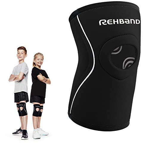 Rehband kids neoprene knee sleeve with patella opening, children knee support, 1 piece or 1 pair, knee cuff patella opening 5mm neoprene brace, Size:Small
