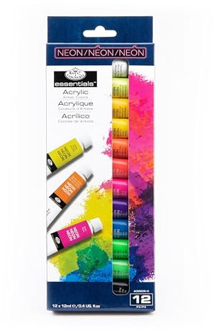 Royal & Langnickel Essentials - Pinturas acrílicas de 12 ml, colores neón, 12 unidades