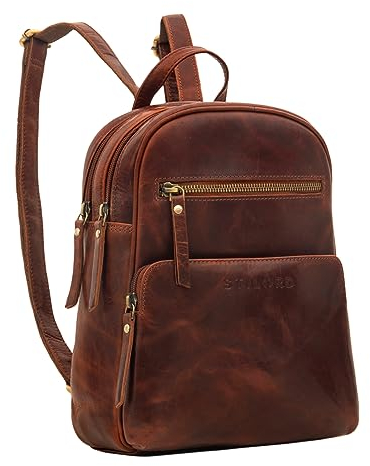 STILORD 'Fabienne' Sac à Dos feminin petit cuir véritable mode Sac de transport anti-voleur Sac de tous les Jours, Couleur:porto - cognac