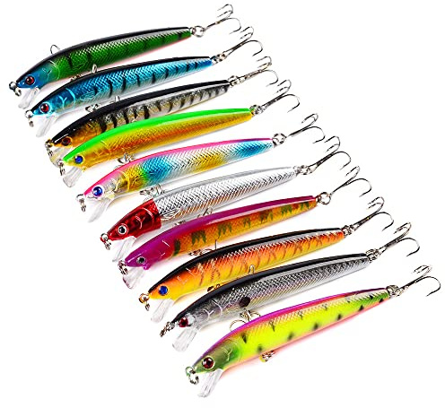 OriGlam Lot de 10 leurre de pêche à méné Crankbaits, appâts durs de pêche