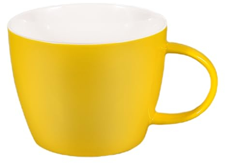 900 ml große Kaffeetasse, tropische breite Keramiktasse Suppenschüssel mit Griff, für tägliches Trinken zu Hause, Hotel oder Restaurant, glamouröse Latte-Tasse, ideal für Familie und Büro, gelb-weiß