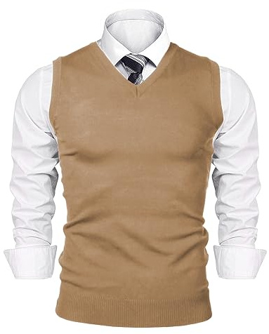 iClosam Pull Homme sans Manche Pullover Homme Hiver Classique Pulls Col V Business Tricoté en Maille Chemise Tricoté Débardeurs