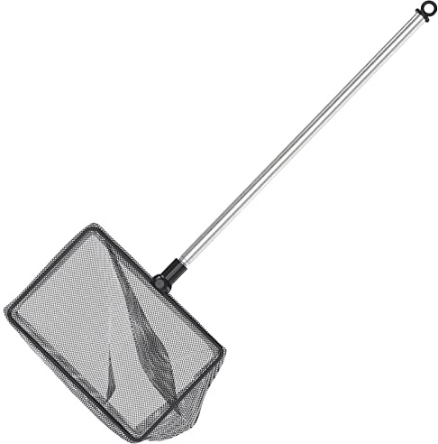 Pawfly 11,5 cm Rete per pesci d'acquario con manico telescopico in acciaio inox Rete quadrata più grande con rete morbida a maglia fine Fanghi residui di cibo rifiuti Rete di pulizia di scrematura