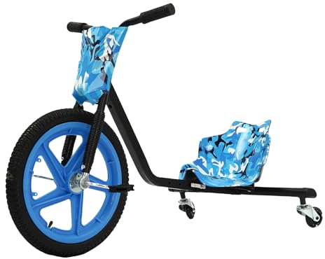 Pedal-Gokart, 16 Inch Kinderfahrzeug, Tretauto mit Beleuchtetes Hinterrad, 360° Universalrad, Sicherheit und Stabilität, für Kinder 130-160cm, Geschenk (Blaue Tarnung)