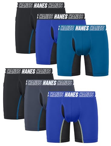 Hanes Boys' Moves Long Leg Boxer Brief Underwear, Anti-Chafe Boxer Briefs for Boys, 6-Pack