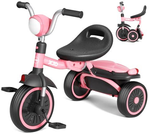 XJD Baby Dreirad, Klappbares Kinderdreirad mit Verstellbarer Sitz und Kleinkind Dreirad für 1-5 Jahren Mädchen und Jungen, Dreiräder für Kinder (Rosa)