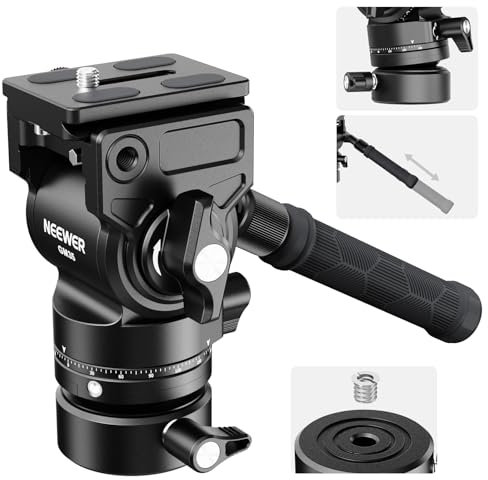 NEEWER Videostativ Fluidkopf mit +/-7° Nivellierbasis (φ48mm), Mini Schwenk Neige Videokopfhalterung aus Metall mit Arca QR Platte, Teleskopgriff für kompakte Videokamera DSLR Kamera max Last 5kg GM35