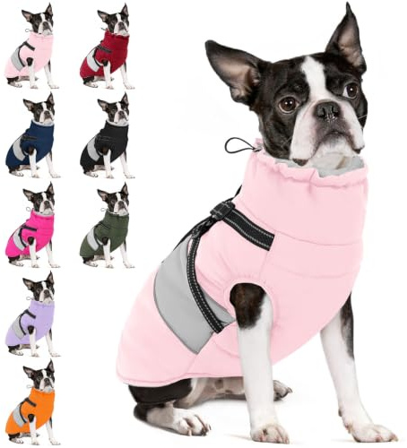 SUNFURA Small Dog Coat with Harness Built in Warm Dog Winter Jacket