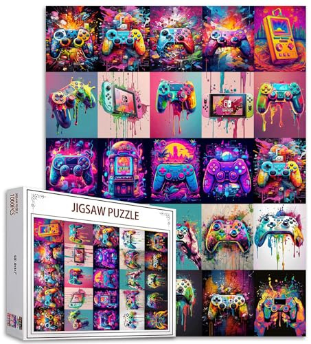 Videospiel-Aquarell-Puzzles für Erwachsene 1000 Stück Gaming-Themen-Puzzle-Kunst 27 x 20 Zoll Bunte DIY Puzzles Familie Collage Puzzles für Home Wall Decor