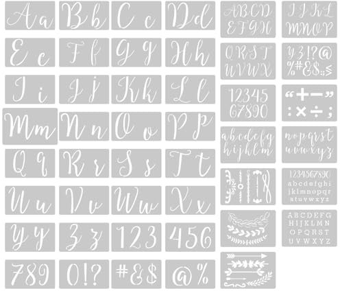 Okaywork 45 Pcs Plantillas Letras Grandes Stencil Plantilla de Letras para Pintar en Madera Stencil Alfabeto Numeros Caracteres para Pintura en Aerosol Manualidades Escritura Artesanal de Bricolaje
