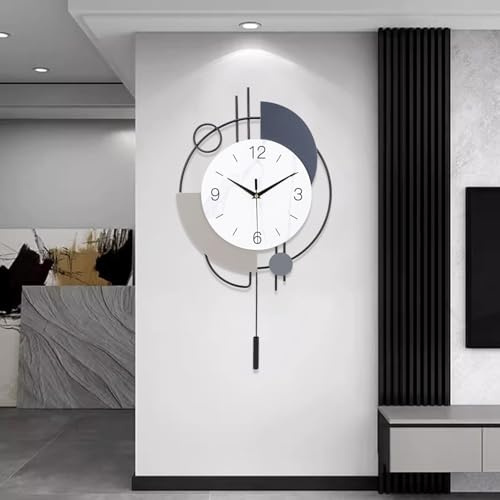 TOHOOYO Relojes de pared para sala de estar, decoración grande, relojes de pared decorativos, funcionan con pilas para dormitorio, cocina, oficina, casa, reloj de pared grande de metal con péndulo,