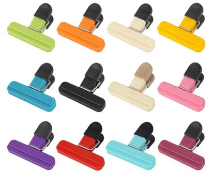Kellegour 12 clips de cierre para bolsas de alimentos, clips de colores, clips de chip, clips de plástico para aperitivos, pan y virutas