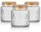 Eidoct [3-Pack Stackable Glass Canisters Set] Coffee Tea Sugar Spices Storage Jars with Airtight Wooden Lids, 500ml Begonia Floral Design Kitchen Pantry Containers (Begonia Finish)