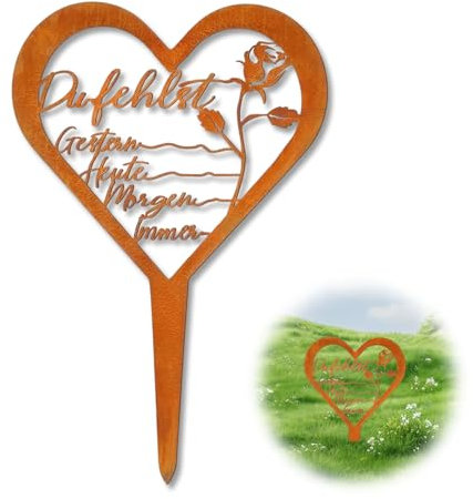 Väderbeständig gravplugg gravsmycke hjärta sorg dekoration metall stål rost gravplugg med slogan gravdekoration väderbeständig personlig kyrkogård gravdekoration gravdekorationer 28 × 18 cm (rosa)