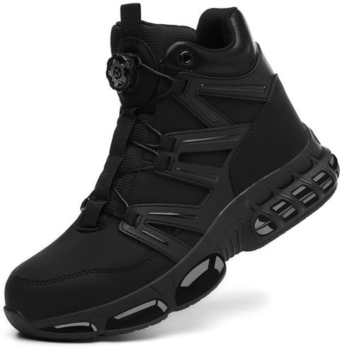 KOIFISH Steel Toe Cap Boots Men Women Air Cushion Work Boots Comfortable Safety Boots Lightweight Safety Shoes High Top Work Shoes Black