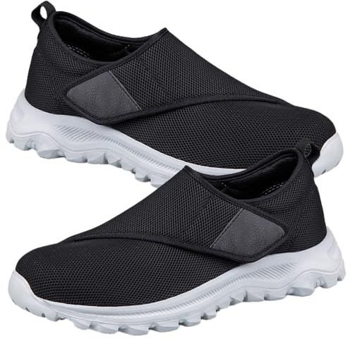 AZMAHT Zapatos para Diabeticos pies Hinchados Hombre Ligeros Sin Cordones Ortopédicos Deportivas Ancho Especial Mocasines sin DiabéTicos Pies Zapatillas Cómodas,Negro,39 EU