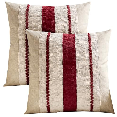 Ausing 45×45 cm Cushion Covers Set of 2 Red Boho Geometric Crochet Cushion Cover for Bedroom Sofa Couch
