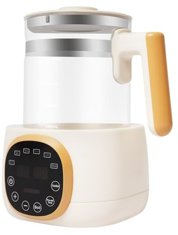 Calentador de biberones de 1,3 litros, hervidor de agua de cristal con temperatura ajustable de 37 a 95 °C, termostato de 72 horas, calentador de botellas portátil para calentar leche en polvo/agua