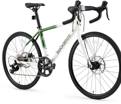 ROCKBROS Vélo de Course 22 Pouces, Cadre en Aluminium Léger, Vélo de Route Changement de Vitesses SENSAH PHI 10 Vitesses, Freins à Disque Mécaniques, Taille Adaptée 140-155 cm, Blanc Vert