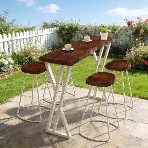 Industriella Smala Bartabeller, Massivt Trä Bartabellhöjd Disk, Metallram Hög Topp Bord, Inga Hocker, För, Cafés, Restauranger, Balkonger(Brown,120x45x105cm/47x18x41in)