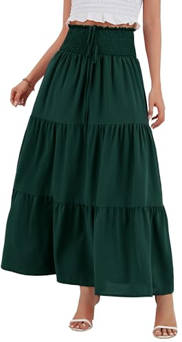 TRIWORKS Midi Skirts for Women UK，Elegant High Waist 2 in 1 Chiffon Tiered Skirt，Elastic Boho Long Summer Skirts S-XL