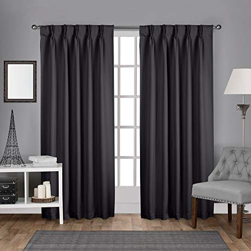 EXCLUSIVE HOME Sateen Twill Woven Room Darkening Blackout Pinch Pleat/Hidden Tab Top Curtain Panel Pair, 108 Length, Charcoal