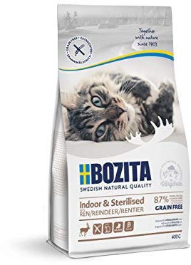 Bozita Indoor & Sterilised Nourriture sèche pour Chat avec Renne – 400 g – Nourriture pour Chat stérilisé – 33% de protéines, 14% de matières Grasses – sans OGM, Aliment Complet