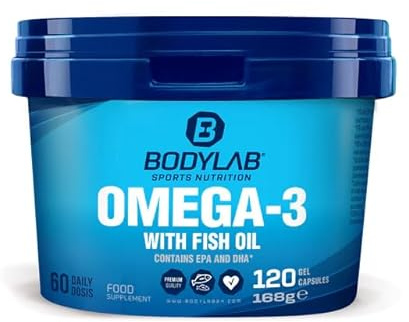 Bodylab24 Omega-3 Kapseln 120 Stück, mit 360mg Eicosapentaensäure (EPA) und 240mg Docosahexaensäure (DHA), mit wertvollen Fettsäuren als Triglyceride zur Anreicherung der täglichen Ernährung