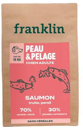 FRANKLIN – Croquettes pour Chien – 70% Saumon et Truite – 12 kg