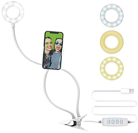 DigiPower DP-VLR3 Anneau Lumineux de 3 Pouces avec Support à Clip, 3 Modes d'éclairage, 10 Niveaux de luminosité et Support Universel pour Smartphone, télécommande sans Fil, Corps Flexible.