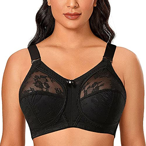 Ayigedu Ladies Plus Size Bra Minimiser Full Coverage Firm Hold Non Padded No Wired 36F Black