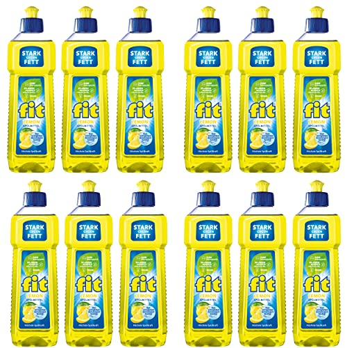 fit Geschirrspülmittel flüssig (12 x 500ml) Lemon, biologisch abbaubares Spülmittel, höchste Spülkraft und sparsamer Verbrauch, nachhaltig & vegan